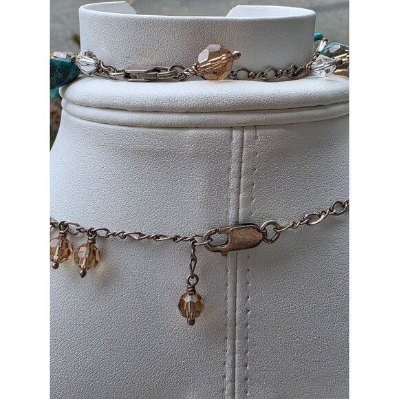 925 Sterling‎ Silver Turquoise & Swarovski Crystal Necklace Bracelet Set - Picture 15 of 15